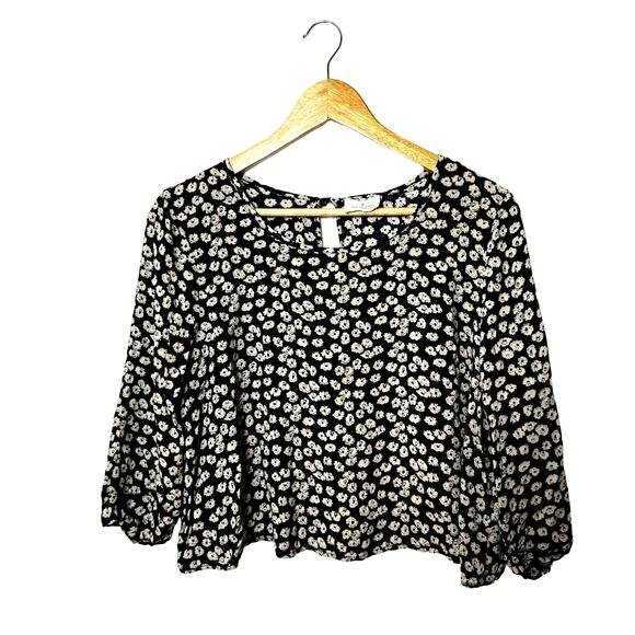 Anthropology Pins & Needles Floral Top Womens Black Flowy Boho Coquette Pretty - Picture 1 of 9